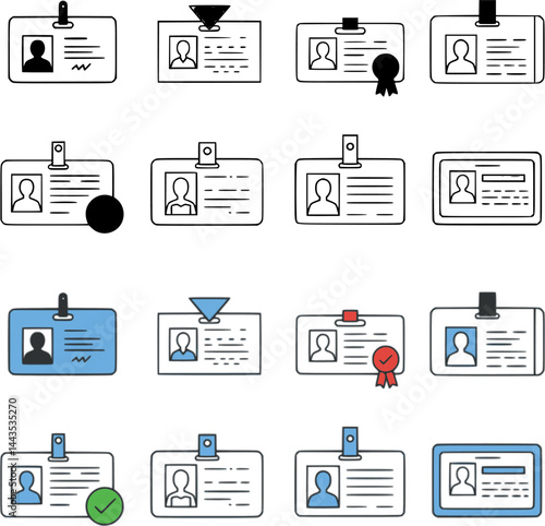 ID Card icon set. ID Card with Circle tick approved symbol. Driver's license Identification card icon symbol, vector illustration
