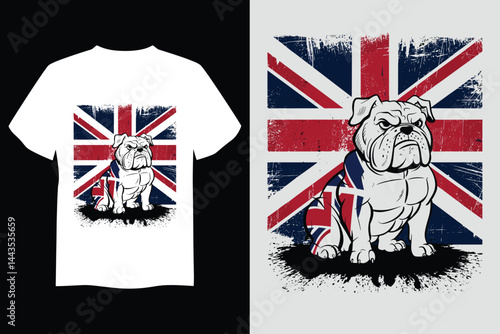 British Bulldog Emblem: A patriotic graphic showcases a bulldog with the British flag, a strong symbol of national pride.