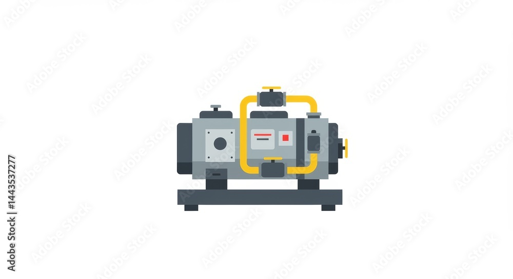Fototapeta premium Stylized flat graphic art of a minimalist gas compressor skid package on white
