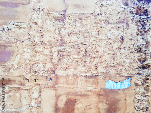Obraz na płótnie Close-up of a weathered wall showcasing an array of textures and colors. The surface displays peeling paint and intricate patterns, highlighting age and neglect, creating a unique visual story w salonie