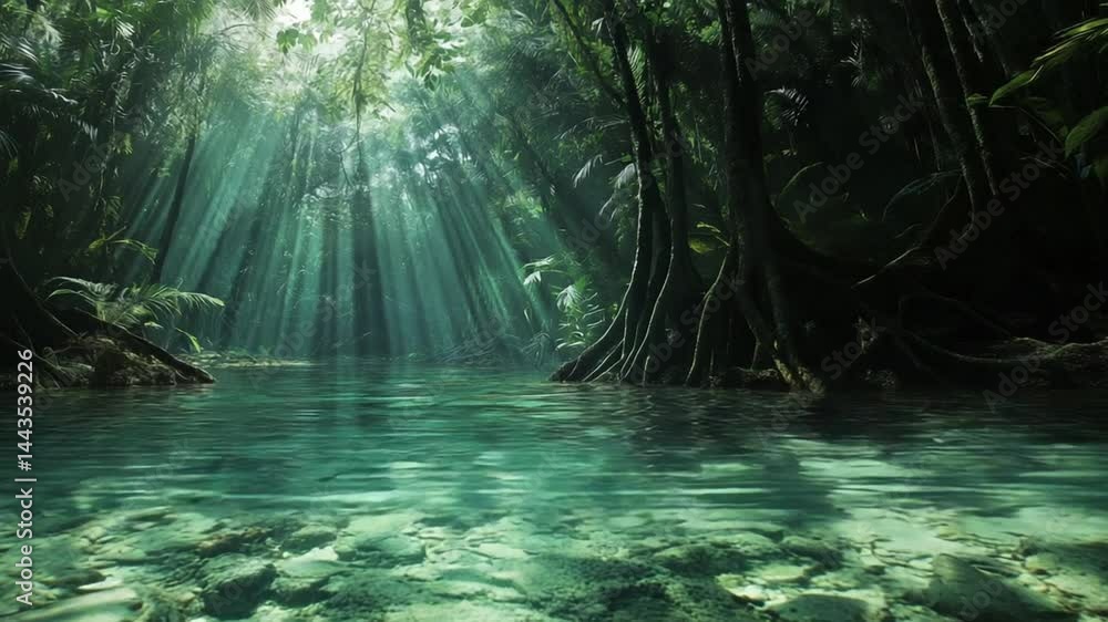 Enchanted Jungle River: Sunbeams Dancing on Emerald Waters Enchanted Jungle River: Sunbeams Dancing on Emerald Waters