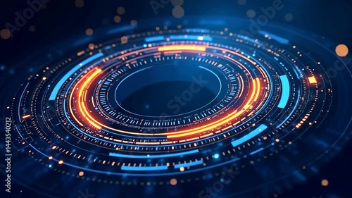 Wallpaper Mural Circular glowing tech interface with digital data rings, futuristic graphic style, on dark background. Concept of innovation and technology Torontodigital.ca