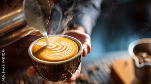 Latte Art: Steaming Milk Creates Intricate Coffee Design