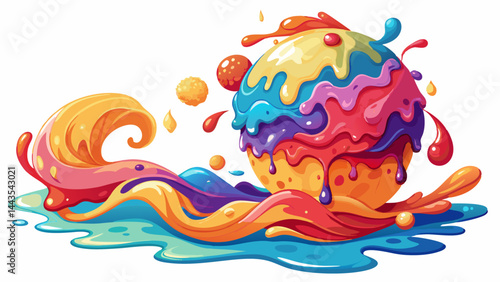 Warm air teases the ice cream into motion.
Colors run in rivers of creamy delight.
The clean white background enhances every drop.
A playful scene of fleeting summer sweetness.

