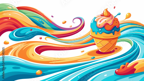 Warm air teases the ice cream into motion.
Colors run in rivers of creamy delight.
The clean white background enhances every drop.
A playful scene of fleeting summer sweetness.

