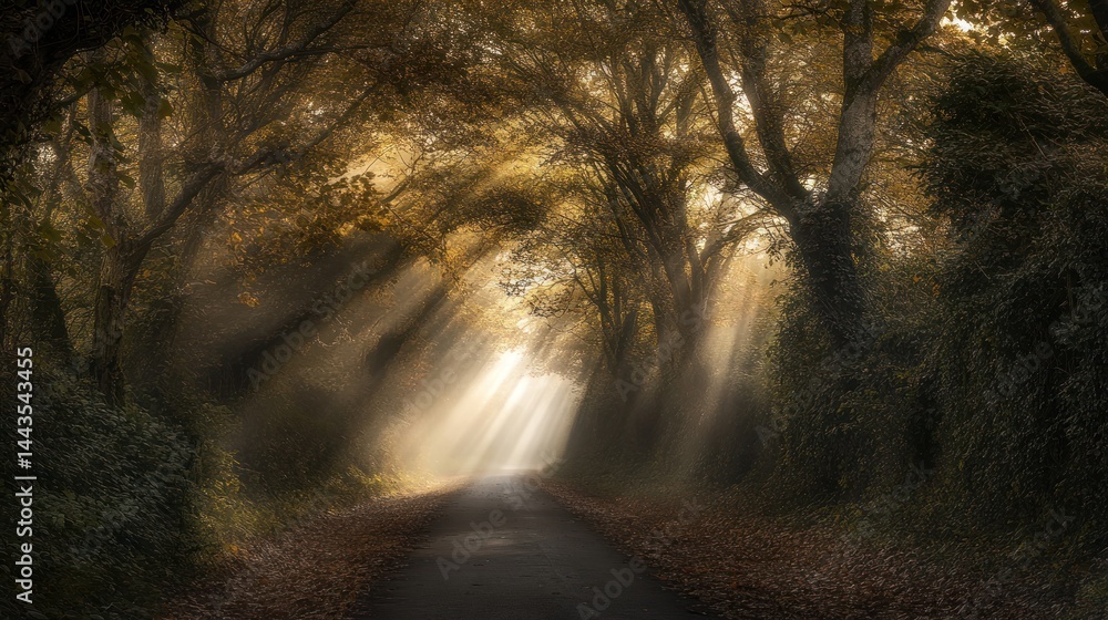 Obraz premium Sunbeams Through Autumn Trees