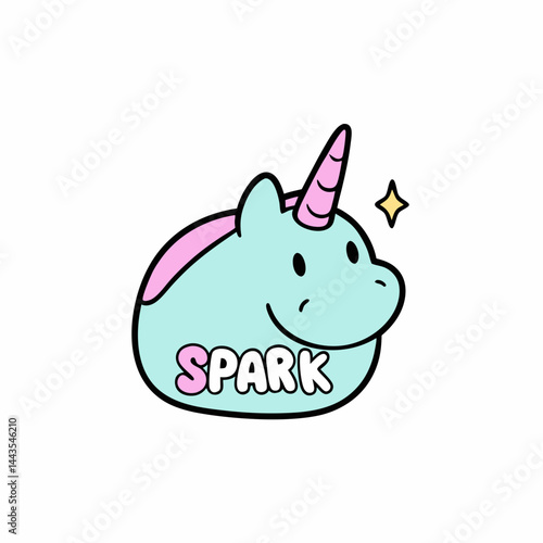 unicorn hoof with stars around, slogan Spark
