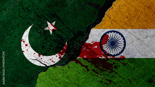 Фотография Pakistan and India war crisis, political conflict, Symbolic Flags of Pakistan an