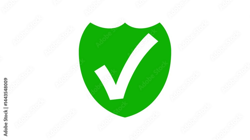 Shield Icon with Check Mark for Security, Flat Style Check Mark Animation Shield Icon with Check Mark for Security, Flat Style Check Mark Animation