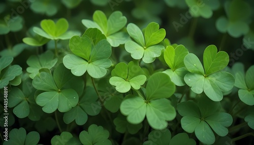 A close-up shot of vibrant green clovers creating a lush, natural background.