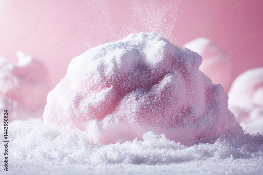 Soft pink snow-like material creates a whimsical winter atmosphere for playful activities and decorations