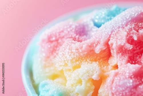 Obraz na płótnie Colorful rainbow ice dessert in a bowl captured against a soft pink background during summer w salonie
