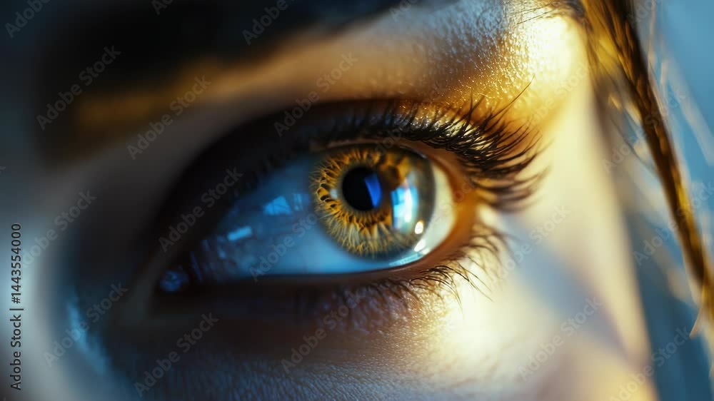 A close-up view of an individual's eye against a blue backdrop, ideal for use in designs related to introspection or spirituality A close-up view of an individual's eye against a blue backdrop, ideal for use in designs related to introspection or spirituality