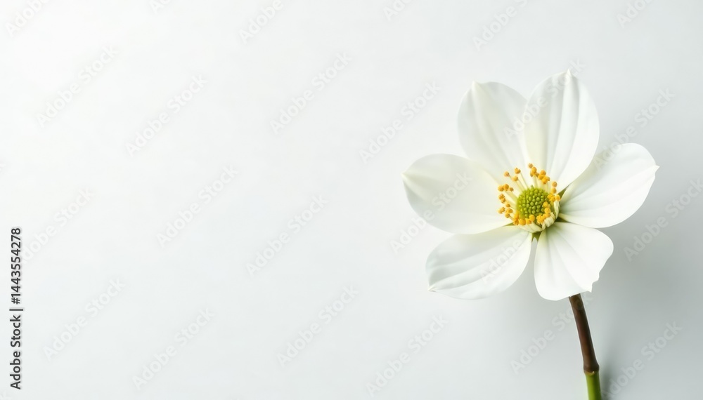 Obraz premium Delicate white flower blossom against pure white backdrop, light, image