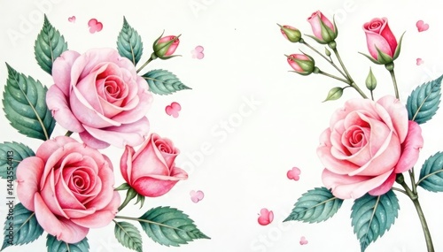 Wallpaper Mural Delicate watercolor roses & leaves, soft pastel hues, spring, summer Torontodigital.ca