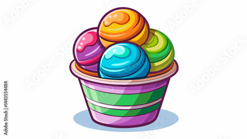Colorful ice cream balls stacked in a cozy paper cup.
Swirls of flavor peek through glossy, frozen curves.
A soft shadow grounds the treat on clean white space.
Simple, sweet joy in a perfect little c