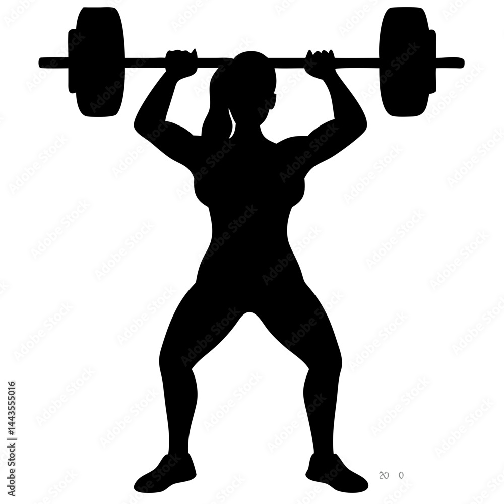 Fototapeta premium A black silhouette of a strong woman lifting a heavy barbell, showcasing power and determination in a weightlifting or fitness context