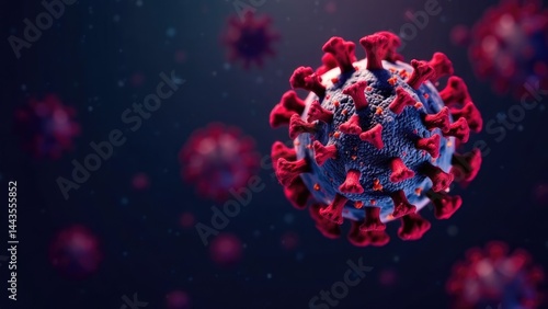 Close-up of coronavirus bacteria model, microvirus on black virus background. Worldwide pandemic and fight against COVID 19 virus. Coronavirus outbreak and coronaviruses influenza concept
