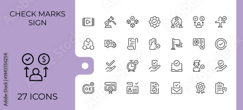 Check marks sign icon set. Contains such icons as check, checkmark, checkbox, confirm, mark and more. Checkbox modern icon set. Signs for web and mobile app.