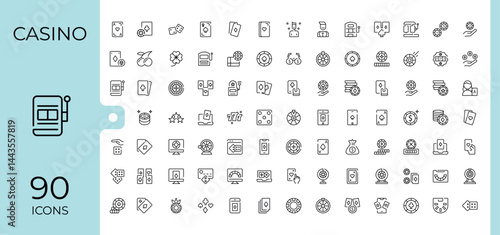 Casino icon collection. Pack of gamble, dice, ace, card, jackpot, bet and more. Sign and Symbol. Gambling icon set. Vector illustration in modern line style.