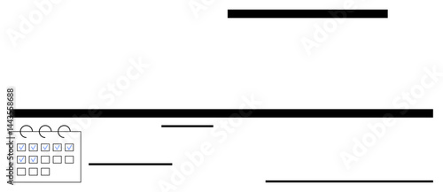 Minimal workspace with a calendar and linear timeline elements. Ideal for planning, organization, productivity, scheduling, project management, minimalism, and task prioritization. Flat simple