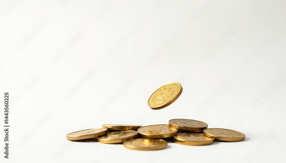 A single coin flipped mid-air, isolated on white , metal, coin A single coin flipped mid-air, isolated on white , metal, coin