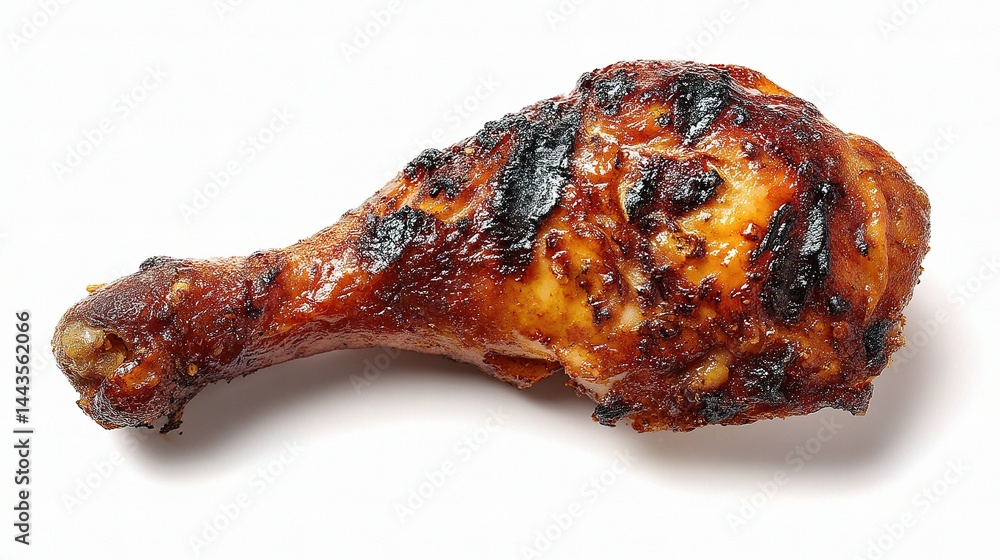 Grilled Chicken Drumstick with Smoky Glaze on White Background Grilled Chicken Drumstick with Smoky Glaze on White Background