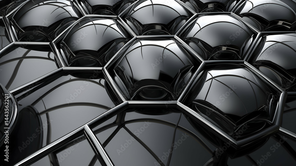 Fototapeta premium Futuristic Black Hexagonal Pattern – 3D Glossy Geometric Abstract Background