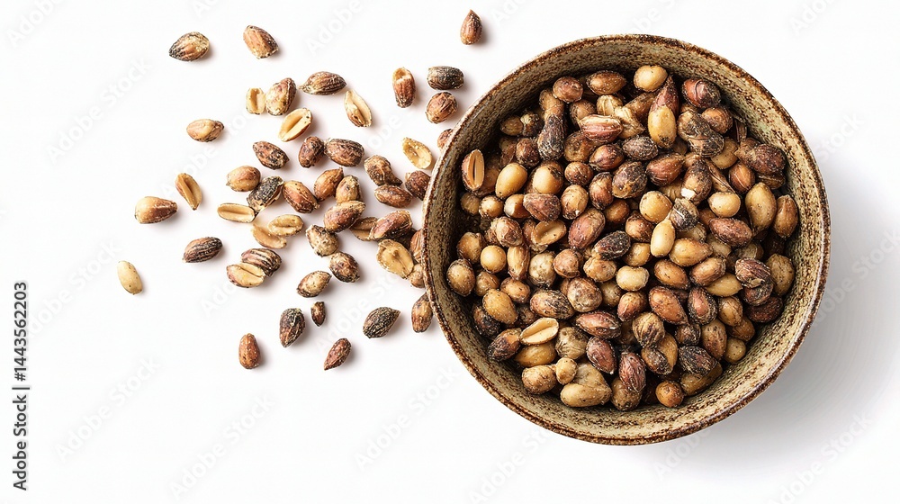 Fototapeta premium Diverse Selection of Seeds in Rustic Bowl on White Background