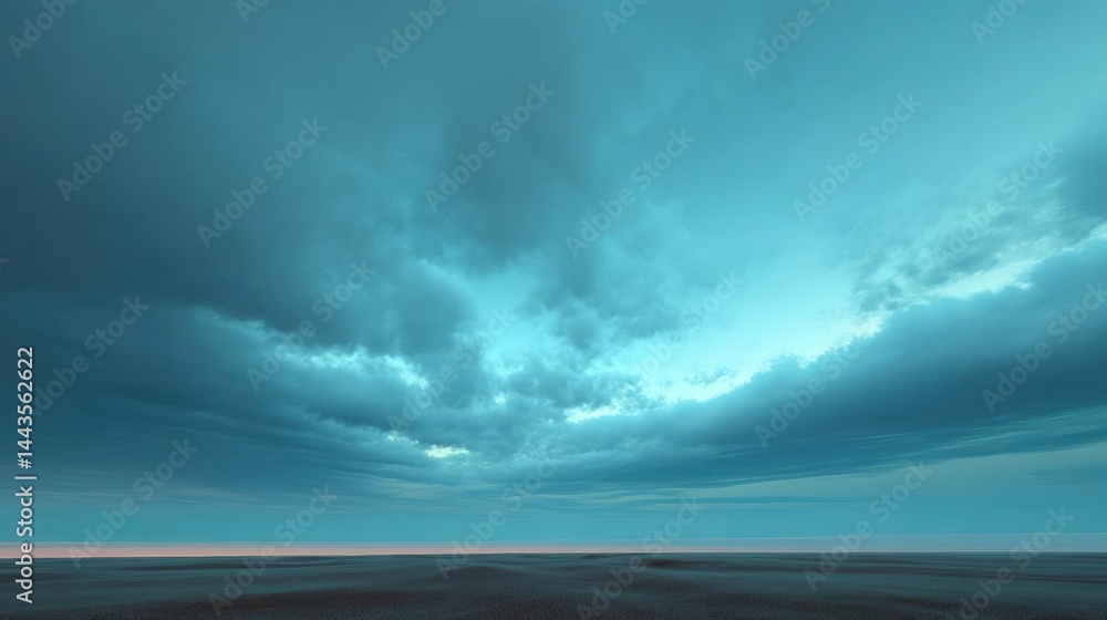 Obraz premium Landscape photograph of a vast open field with a vast sky in the background. the sky is a deep blue color with a few wispy clouds scattered across it.