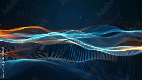 Futuristic Blue and Orange Light Waves: Dynamic Abstract Tech Background