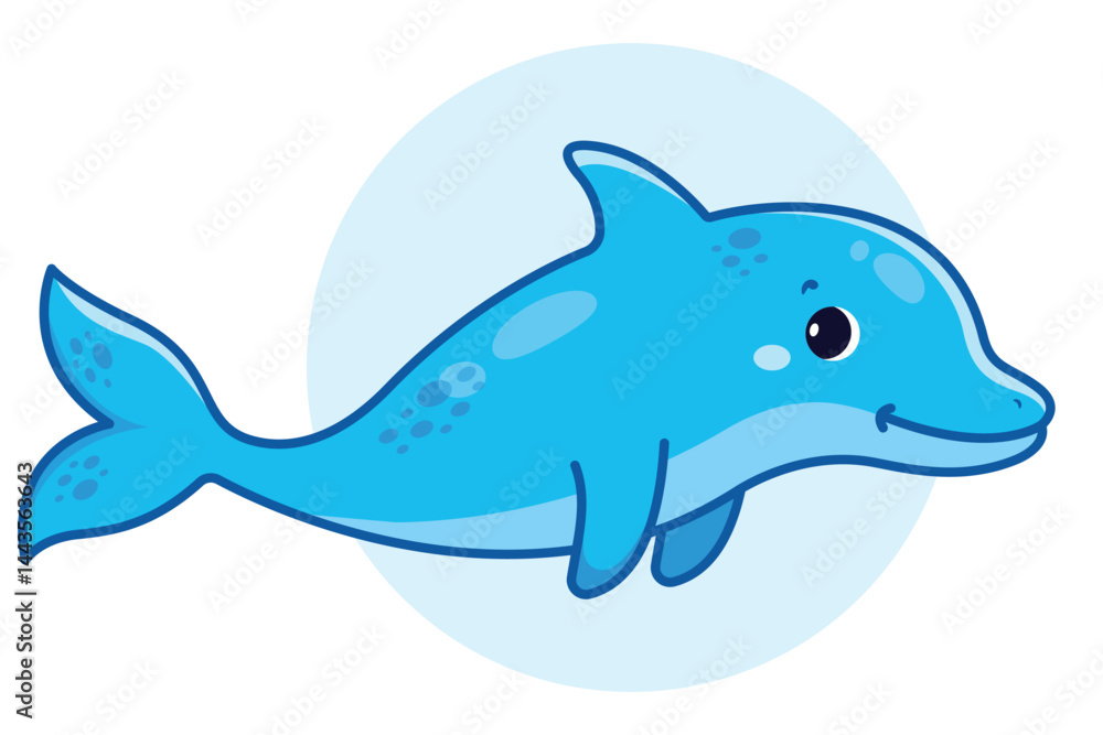Obraz premium Cute cartoon dolphin. Illustration for kids. Hand drawing. Vector illustration