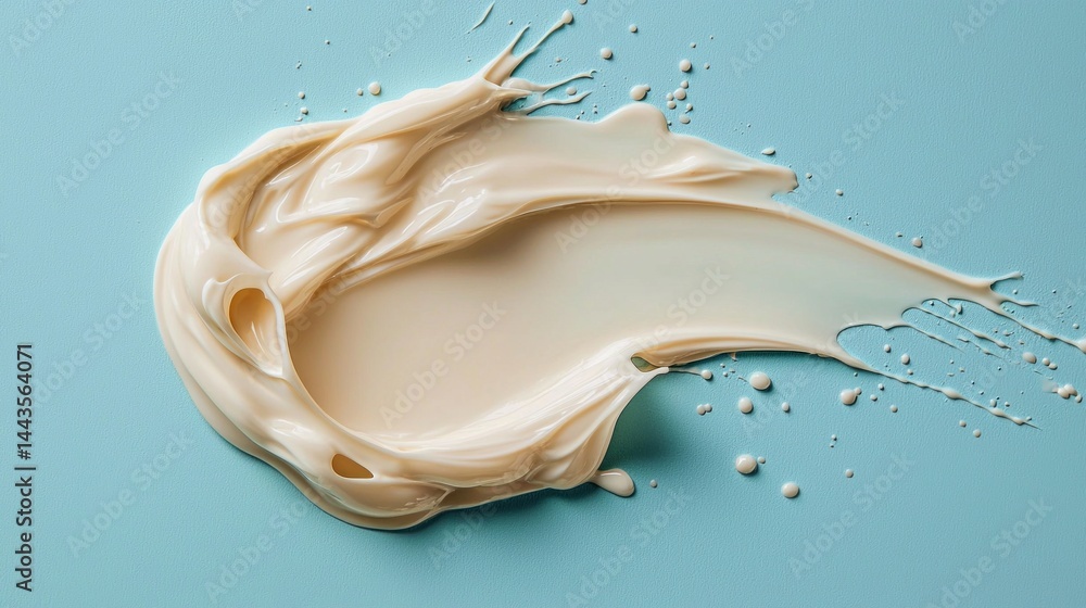 Fototapeta premium A creamy white substance is spread out on a blue surface