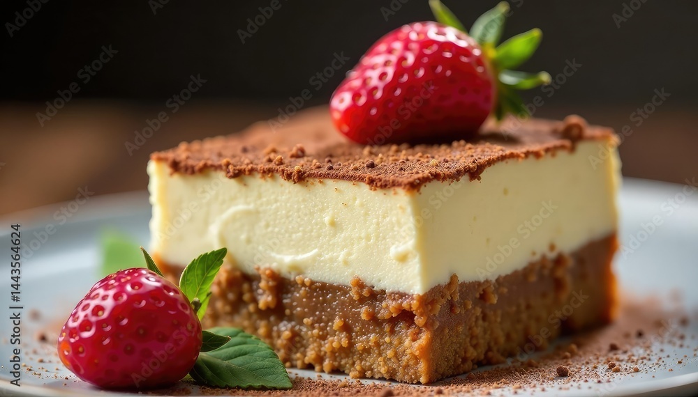 Single serving tiramisu, close-up showcasing texture and layers , pastry, coffee dessert Single serving tiramisu, close-up showcasing texture and layers , pastry, coffee dessert