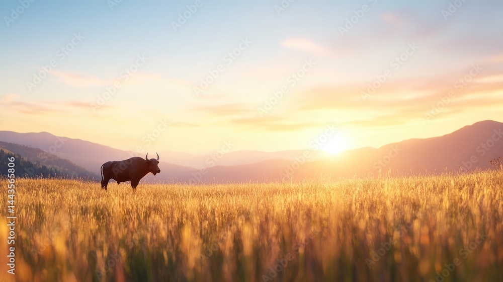 Majestic animal in a golden field at sunset Majestic animal in a golden field at sunset