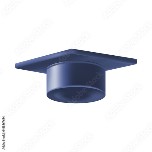 Realistic Blue graduate cap. 3D Graduation Doctoral hat.