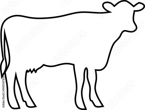 cow outline vector in a standing-side view of a farm animal vector, cattle shape isolated on white, and livestock clipart for agriculture, dairy, meat, nature, or rural design projects."