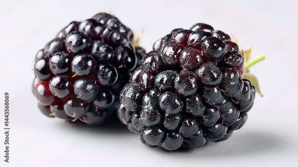 Fresh and Juicy Blackberries with Dewy Texture on Neutral Background Fresh and Juicy Blackberries with Dewy Texture on Neutral Background