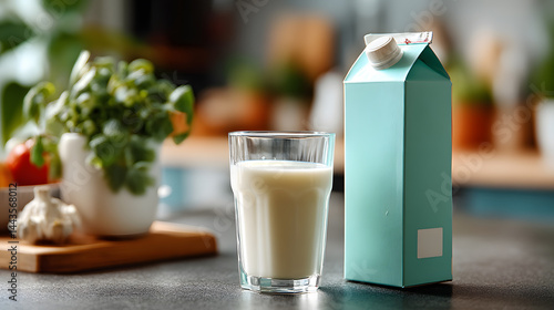 Milk Carton and Glass of Milk – Kitchen Table Mockup
