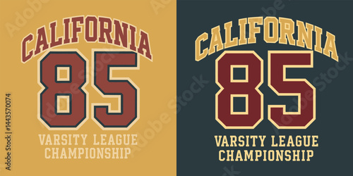 Vintage typography college California state varsity league championship retro number 85 slogan colorful print for graphic tee t-shirt or sweatshirt hoodie - Vector