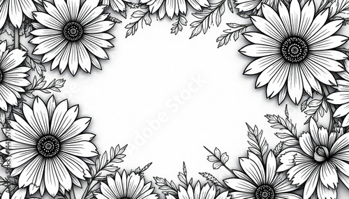 Intricate line art floral pattern, black & white , illustration, graphic