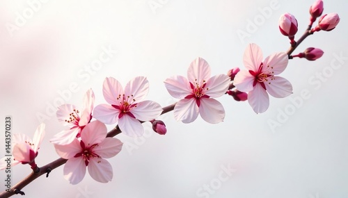 Intricate sakura branch pattern, showcasing individual blossoms and buds against a light background , japanese, sakura, photography