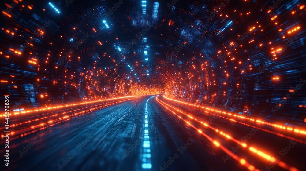 Neon Highway Through Digital Tunnel: A Futuristic Journey Neon Highway Through Digital Tunnel: A Futuristic Journey