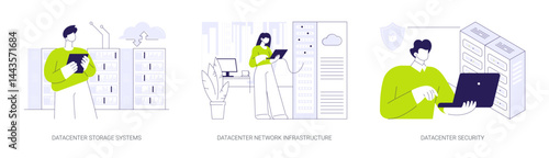 Datacenter core components abstract concept vector illustrations.