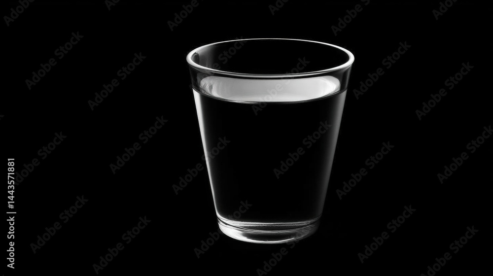 Black and white photograph of a glass of water. the glass is empty and is standing upright on a black background. Black and white photograph of a glass of water. the glass is empty and is standing upright on a black background.