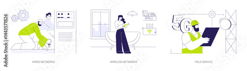 Network maintenance abstract concept vector illustrations.