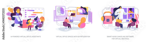 AI, AR Enhancing Remote Work Efficiency abstract concept vector illustrations.