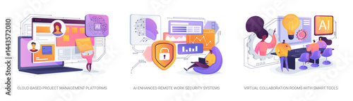 AI and Digital Platforms for Hybrid Workspaces abstract concept vector illustrations.