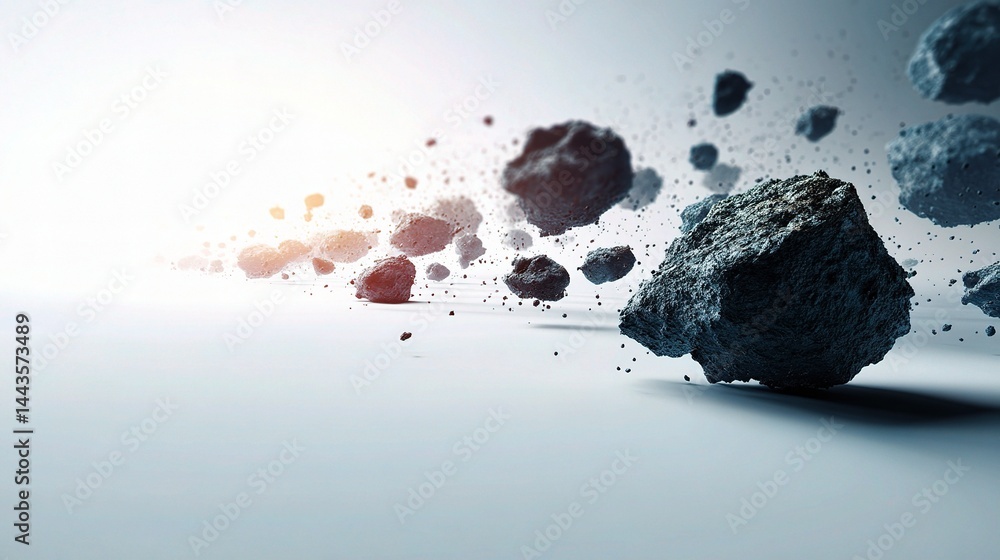 Fototapeta premium Rocks in Motion Creating Dust Cloud Against Light Background