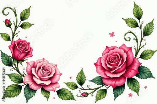 Intricate watercolor roses, swirling vines, and lush leaves , wallpaper, flower pattern, flourish